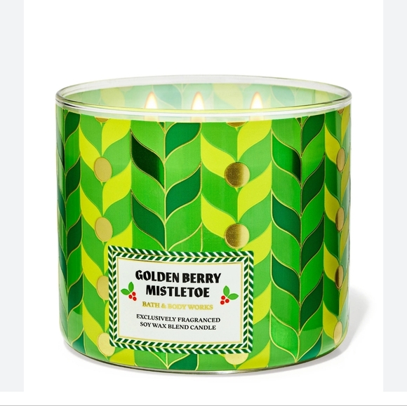 🛍BOGO 50% OFF💚🕯NWT‼️ Bath & Body Works "Golden Berry Mistletoe" 3-wick Candle - Picture 7 of 10